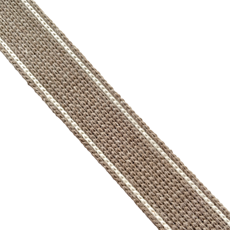 Bag Webbing - 30mm Cotton Blend with Ecru Stripe in Light Taupe Brown