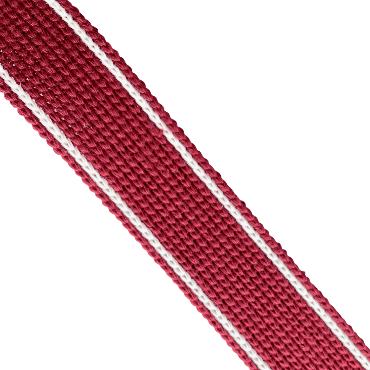 Bag Webbing - 30mm Cotton Blend with Ecru Stripe in Wine Red