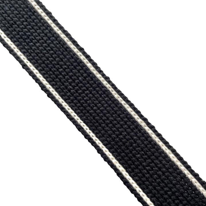 Bag Webbing - 30mm Cotton Blend with Ecru Stripe in Black