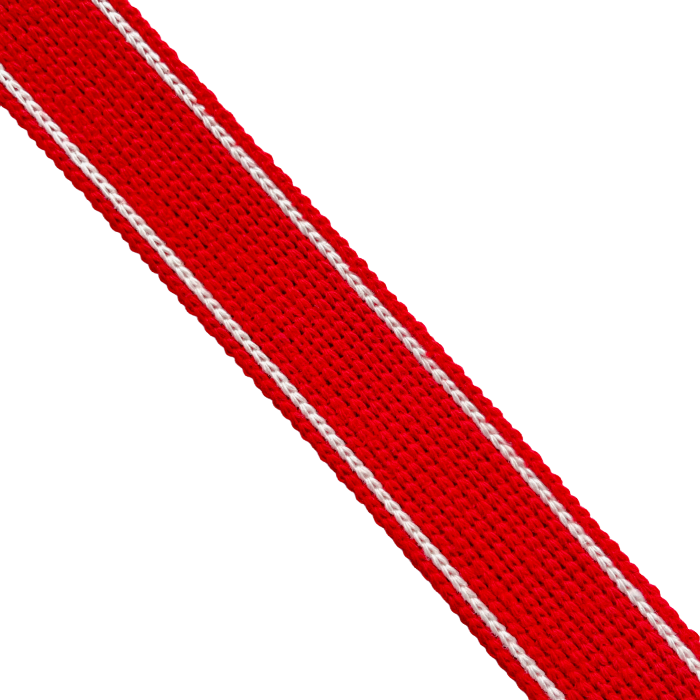 Bag Webbing - 30mm Cotton Blend with Ecru Stripe in Red