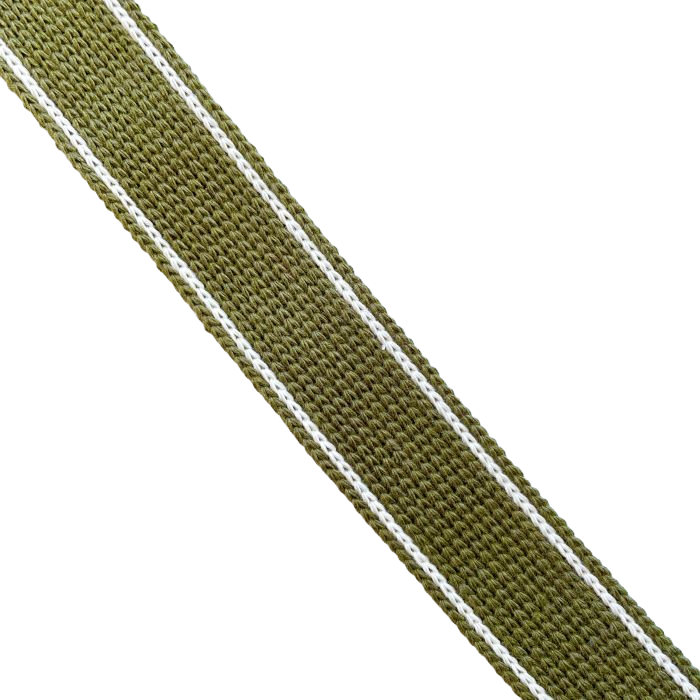 Bag Webbing - 30mm Cotton Blend with Ecru Stripe in Khaki Green