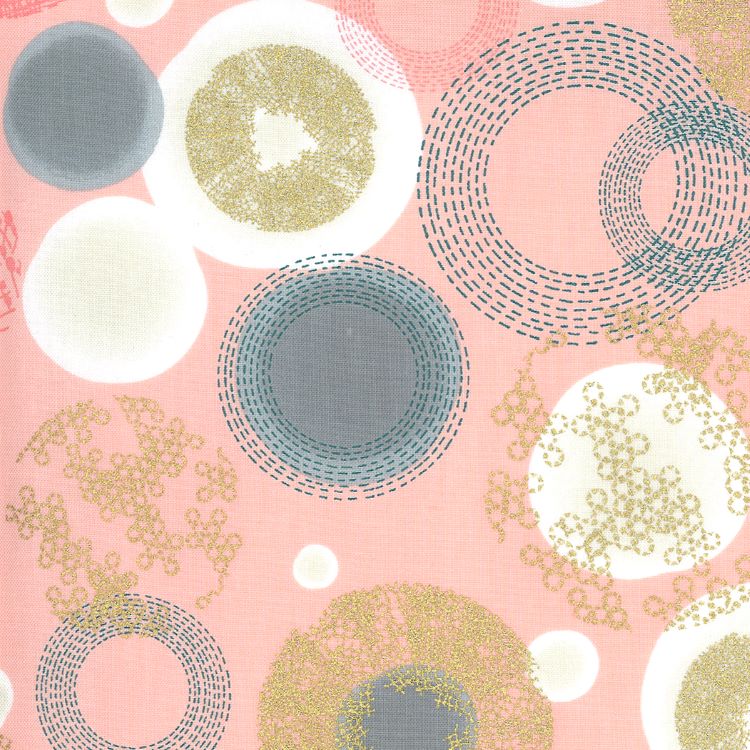 Quilting Fabric - Large Circles Metallic on Bubblegum from Dance in Paris by Zen Chic for Moda 1740 12M2M