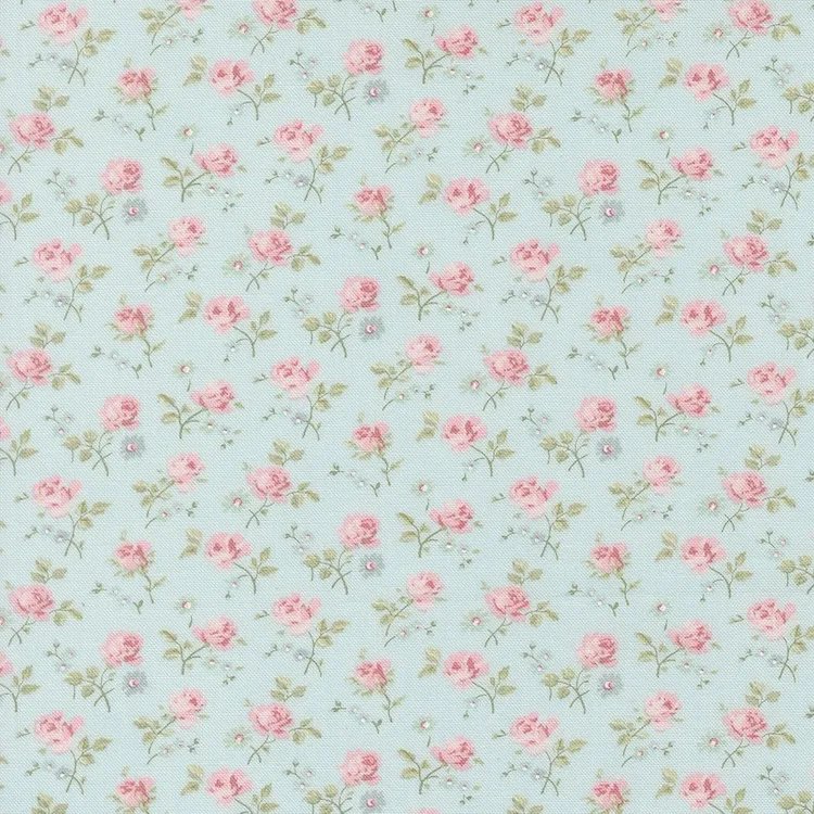 Quilting Fabric - Vintage Roses on Blue from Abide by Brenda Riddle for Moda 18791 14