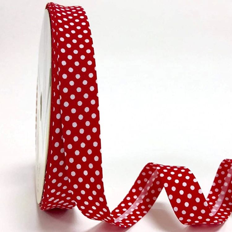 Bias Binding Dots on Red Col 46 - 18mm Wide by Fany