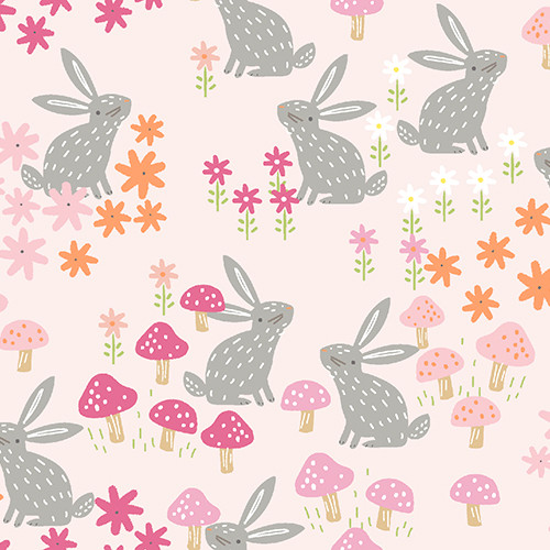 Flannel Fabric - Bunnies on Pink by Kate Yost for 3 Wishes F19193