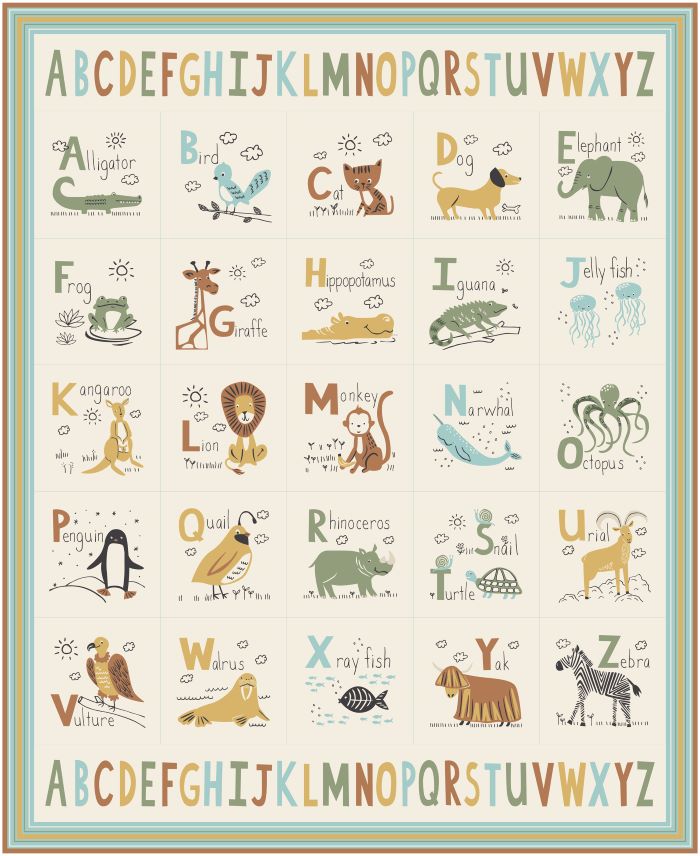 Quilting Fabric Panel - ABC XYZ Animal Alphabet by Stacey Iest Hsu for Moda 20811 11