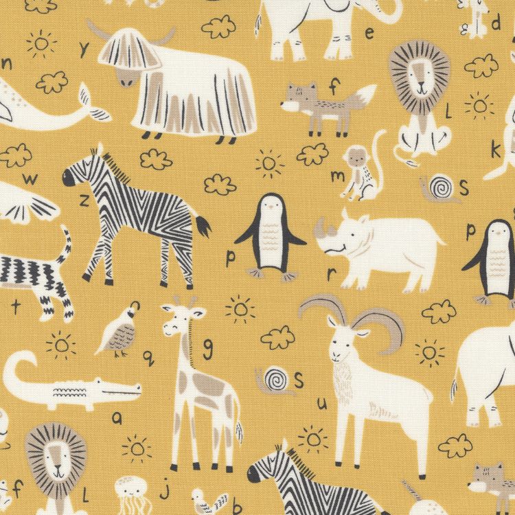 Quilting Fabric - Animals on Yellow from ABC XYZ by Stacey Iest Hsu for Moda 20813 14