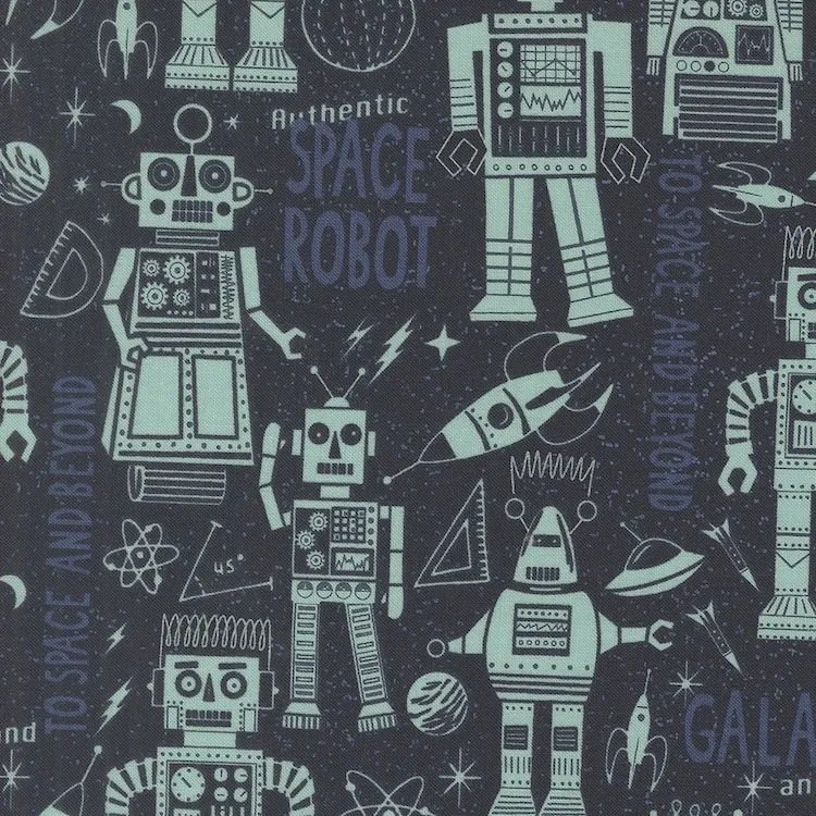 Quilting Fabric - Vintage Robots on Navy Blue from Blast Off by Stacy Iest Hsu for Moda 20951 15