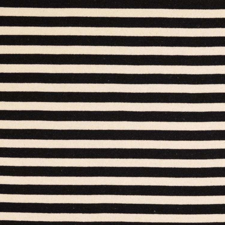 Brushed French Terry Fabric with Black and Ecru Stripe