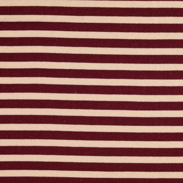Brushed French Terry Fabric with Bordeaux and Ecru Stripe