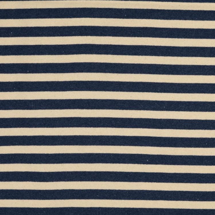 Brushed French Terry Fabric with Denim Blue and Ecru Stripe