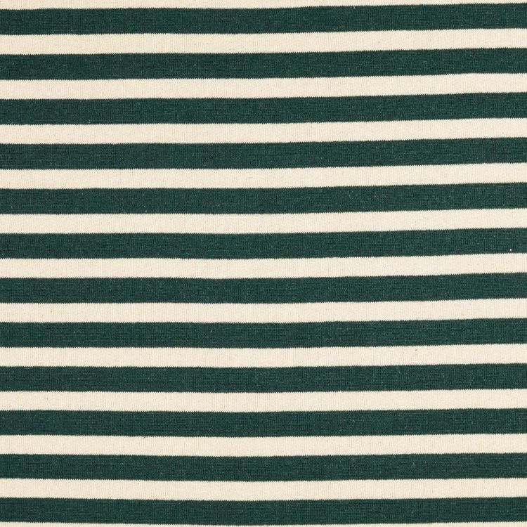 Brushed French Terry Fabric with Forest Green and Ecru Stripe