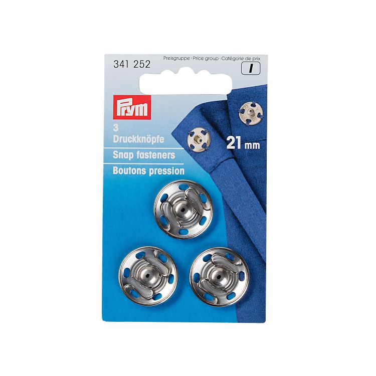 Snap Fasteners - 21mm Sew-On in Silver by Prym 341 252