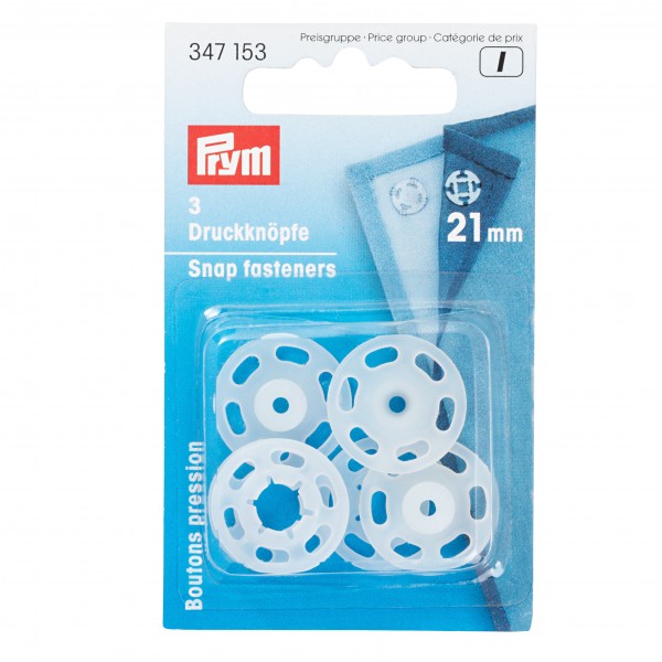 Snap Fasteners - 21mm Sew-On in Transparent Plastic by Prym 347 153