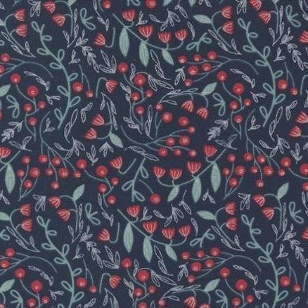 Quilting Fabric - Winter Floral on Navy with Metallic Accents from Merrymaking by Gingiber for Moda 48344 12M