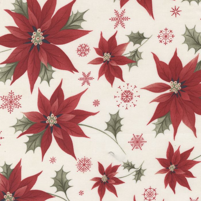 Quilting Fabric - Poinsettias On Cream from Poinsettia Plaza by 3 Sisters for Moda 44290 11