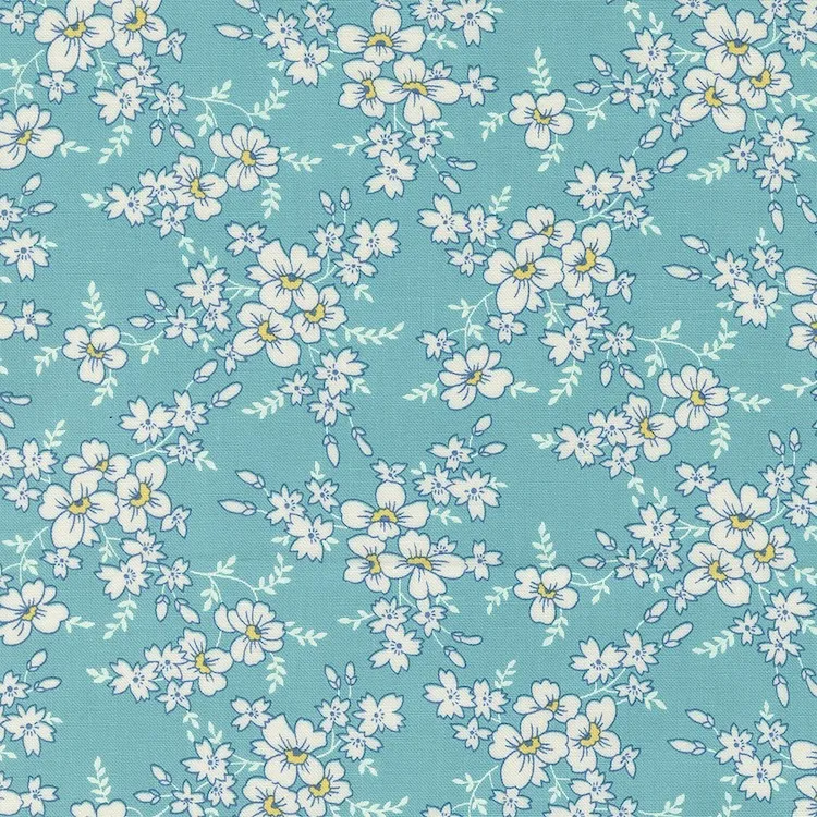 Quilting Fabric - White Floral on Aqua Blue from Time and Again by Linzee McCray for Moda 23362 12