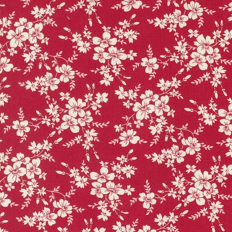 Quilting Fabric - White Floral on Red from Time and Again by Linzee McCray for Moda 23362 17