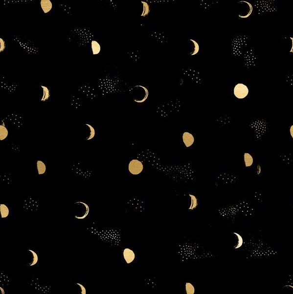 Quilting Fabric - Metallic Moons on Black from Firefly by Sarah Watts for Ruby Star Society RS2073 14M