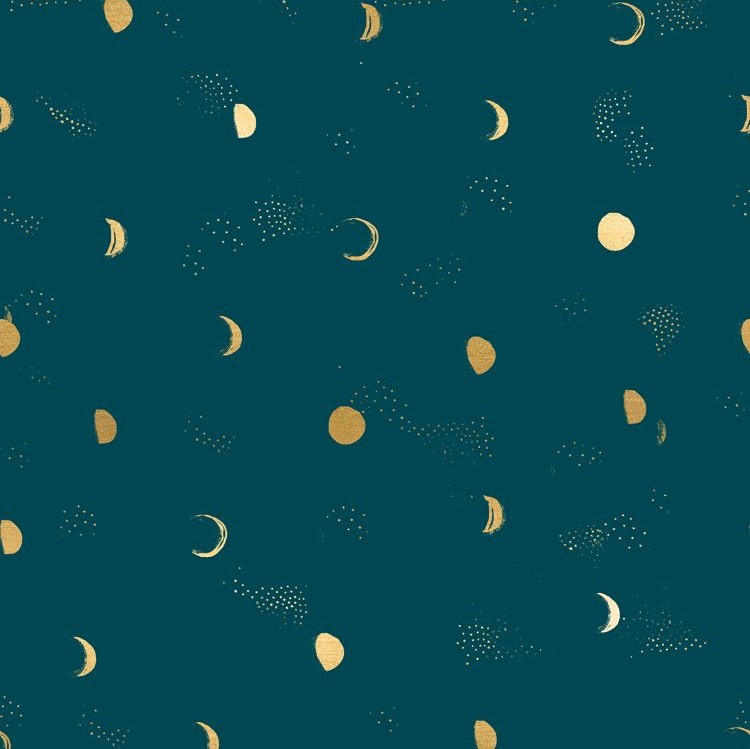 Quilting Fabric - Metallic Moons on Teal Blue from Firefly by Sarah Watts for Ruby Star Society RS2073 13M