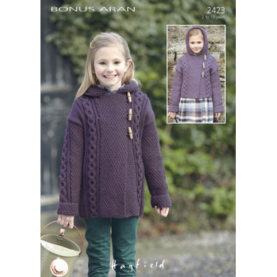 Hayfield 2423 - Long & Short Hooded Coats in Hayfield Bonus Aran - Girls Coatigan - Knitting Pattern