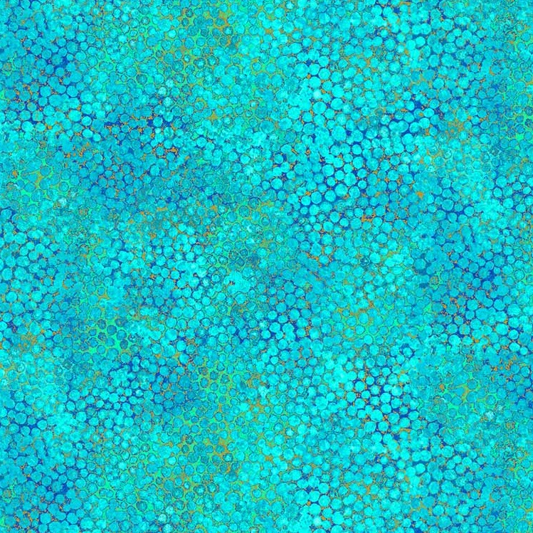 Quilting Fabric - Turquoise Blue Pebbles with Gold Metallic Shimmer from Luminosity by Deborah Edwards for Northcott 24455M 64
