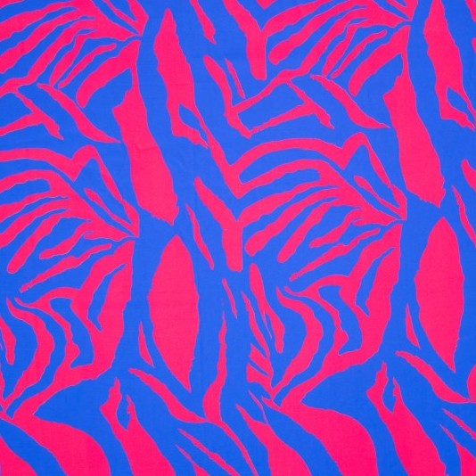 Viscose Fabric with Pink and Blue Zebra Print