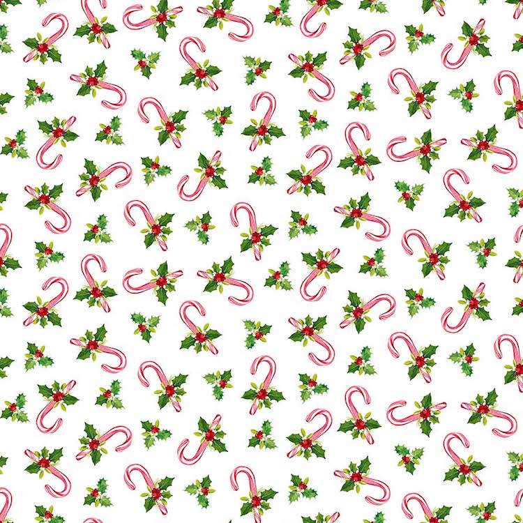Quilting Fabric - Candy Canes on White from Jolly Old St. Nick by Northcott 25366-10