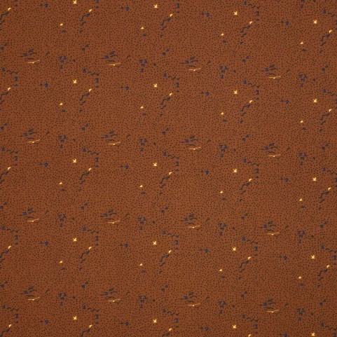 Cotton Viscose Blend Fabric with Small Birds on Caramel Brown by Fibremood