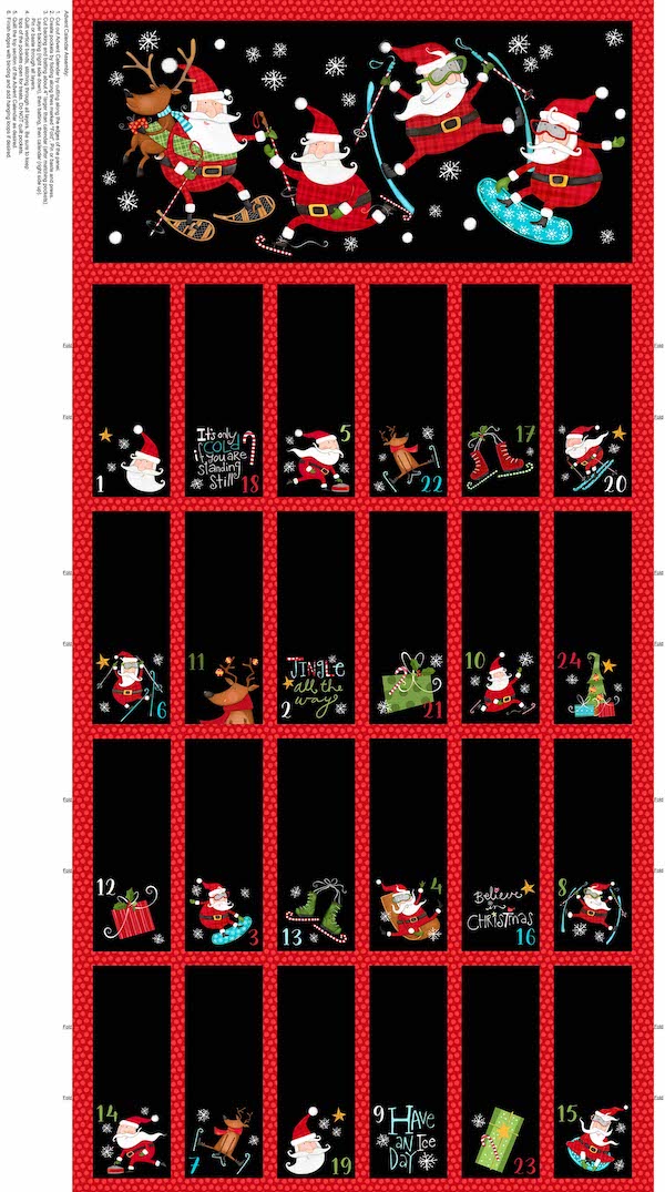 Quilting Fabric Panel - Extreme Santa Advent Calendar Panel by Bonnie Lemaire for Northcott 25436-99