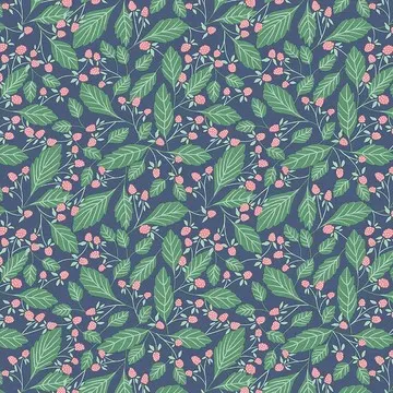 Quilting Fabric - Berries on Blue from Bear in Bloom by Seek to Spring for Paintbrush Fabrics 120-3768