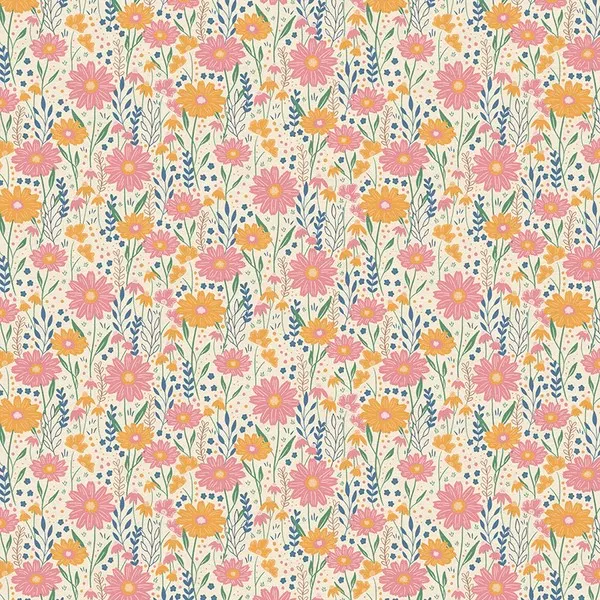 Quilting Fabric - Prairie Floral on Cream from Bear in Bloom by Seek to Spring for Paintbrush Fabrics - 120-3765