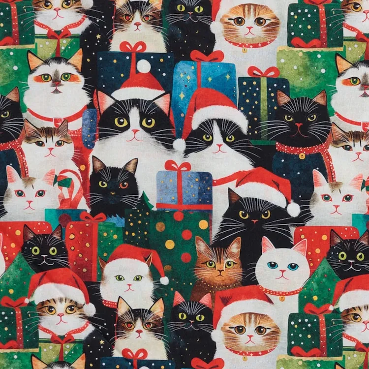 Quilting Fabric - Cats in Christmas Hats from Gotta Have It by Morris Creative for Quilting Treasures 31188-X