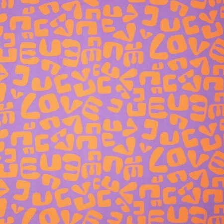 Cotton Poplin Fabric with Orange Shapes on Purple