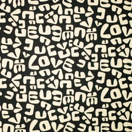 Cotton Poplin Fabric with Cream Shapes on Black