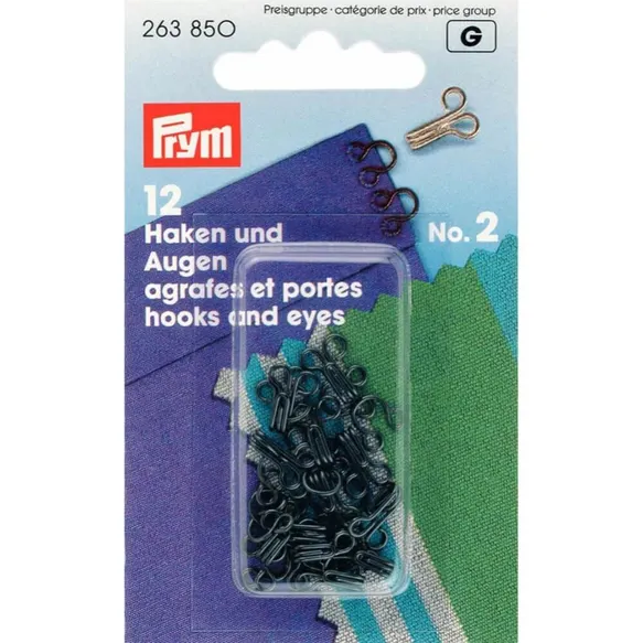 Hooks and Eyes - Size 2 in Black by Prym 263 850