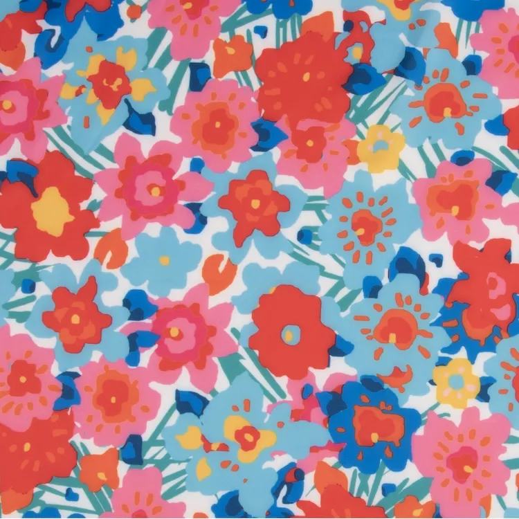 SPF 50 Swimwear Fabric with Floral Print on White