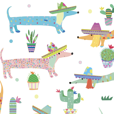Quilting Fabric - Sausage Dogs on White from Dapper Dachshunds by Turnowsky for Quilting Treasures 28930 -Z