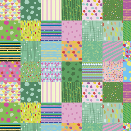 Quilting Fabric - Patchwork Squares on Green from Dapper Dachshunds by Turnowsky for Quilting Treasures 28932 -X