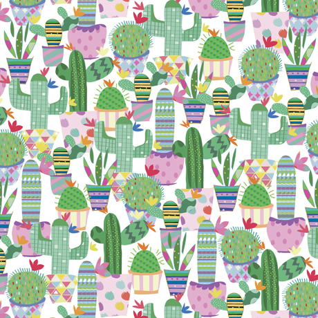 Quilting Fabric - Cactii on White from Dapper Dachshunds by Turnowsky for Quilting Treasures 28933 -Z