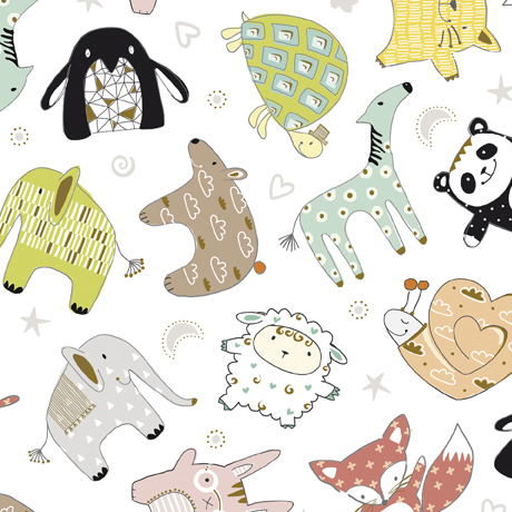 Quilting Fabric - Tossed Animals from Cute & Cuddly by Turnowsky for Quilting Treasures 29001 -Z