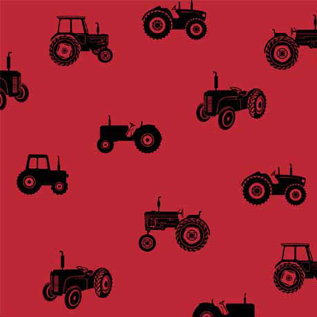 Quilting Fabric - Tractor Silhouettes on Red from Red Barn Farm by Kate Ward Thacker for Quilting Treasures 29377-R