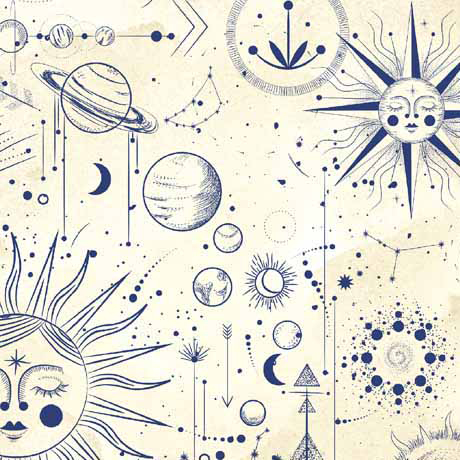Quilting Fabric - Astronomy Symbols on Cream from Celestial by Kate Ward Thacker for Quilting Treasures 29629-E
