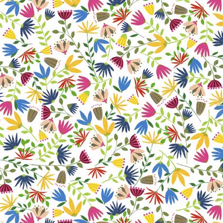 Quilting Fabric - Modern Floral on White from Cow Party by Turnowsky for Quilting Treasures 29655-Z