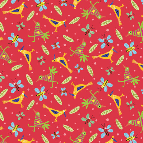  Quilting Fabric - Birds On Red from Animal Antics by Turnowsky for Quilting Treasures 29672-R