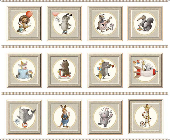 Quilting Fabric Panel - Animal Picture Patches from Animal Alphabet by Morris Creative Group for Quilting Treasures 29839 -Z