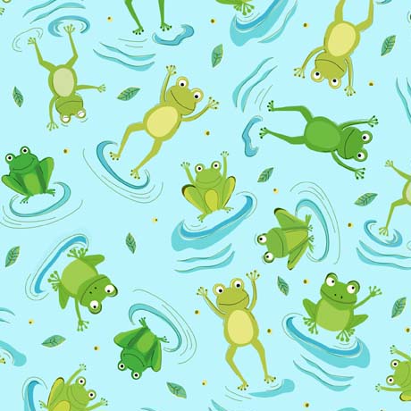Quilting Fabric - Swimming Frogs on Blue from Froggy Pond by Turnowsky for Quilting Treasures 29946-Q