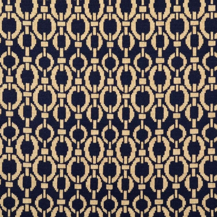Stretch Viscose Blend Jaquard Fabric with Chain Pattern in Navy Blue