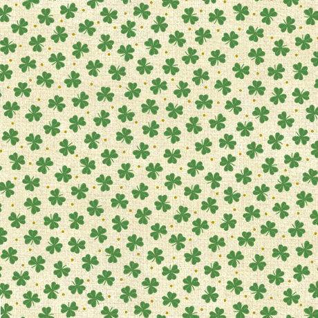 Quilting Fabric - Shamrocks on Pale Creamy Green from St. Pats and Cats by Kate Ward Thacker for Northcott 30020 -E