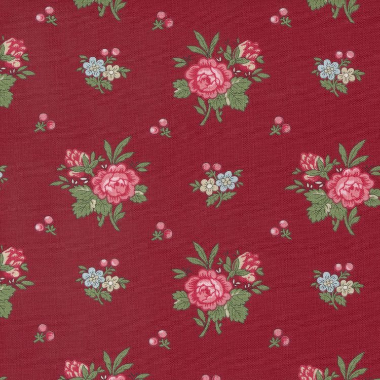 Quilting Fabric - Floral on Red from I believe in Angels by Bunny Hill Designs for Moda 3003 12
